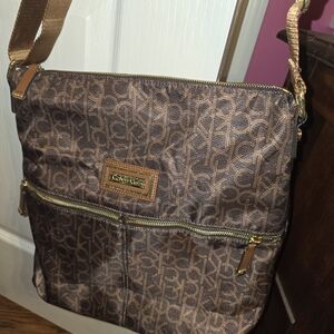 Calvin Klein Brown Monogram Crossbody with Gold Hardware
